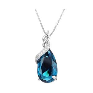 Rhodium-Plated Blue Water Drop Necklace – Elegant CZ & Sapphire Accent Pendant –